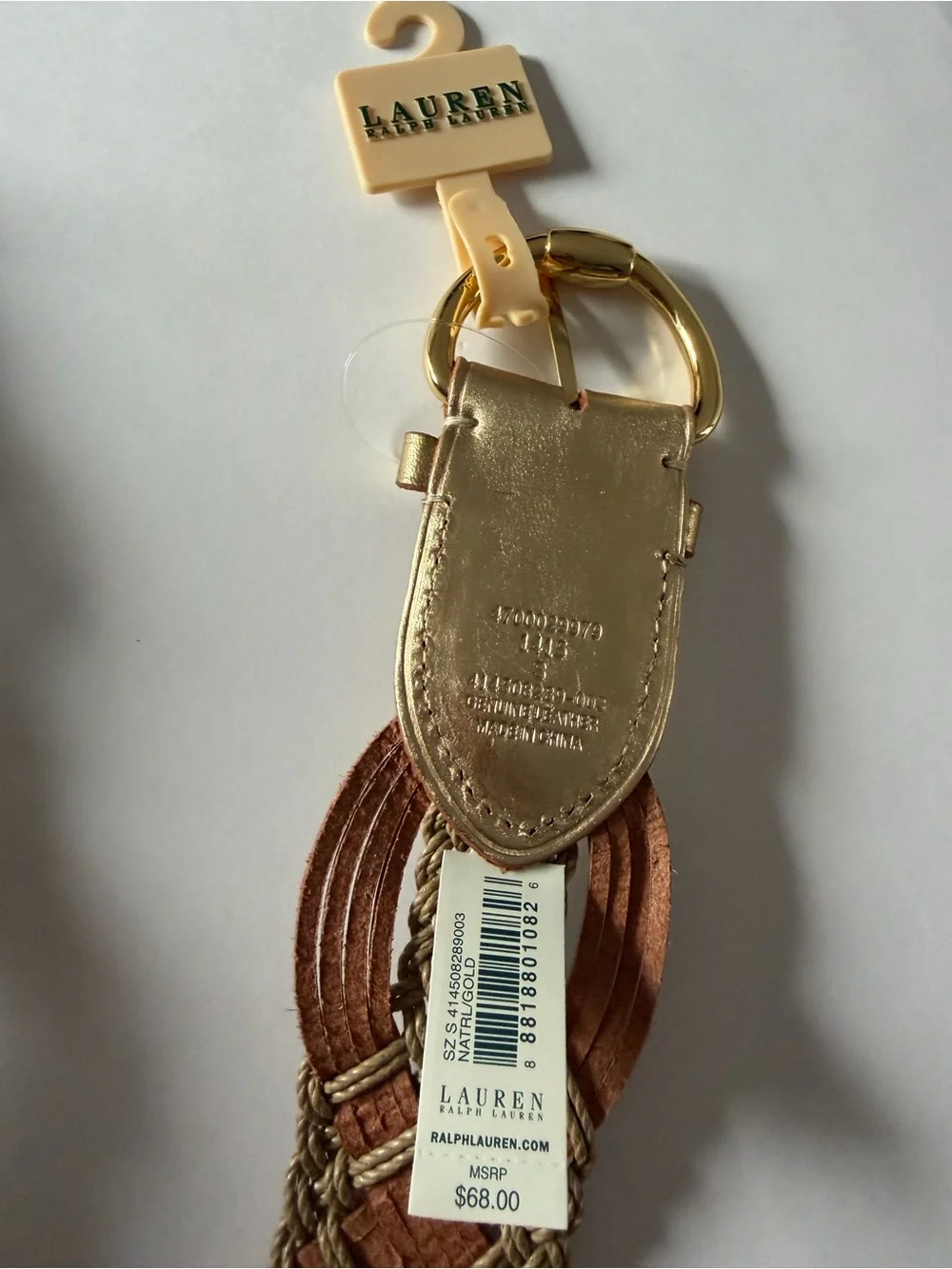 Ralph Lauren Braided Metallic Gold and Brown 100% Leather Belt